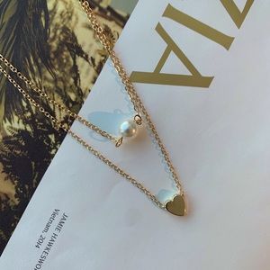 🆕✨ Cute Gold Heart & Pearl Necklace